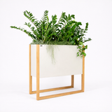 Blomma | In Steel - White Architectural planter box. Steel plant trough with timber wood legs. Designer plant pot cape town johannesburg South Africa. wabi sabi scandinavian 