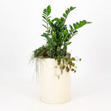 Large metal planter with self-watering liner light ivory. Contemporary loft planter in stainless steel
