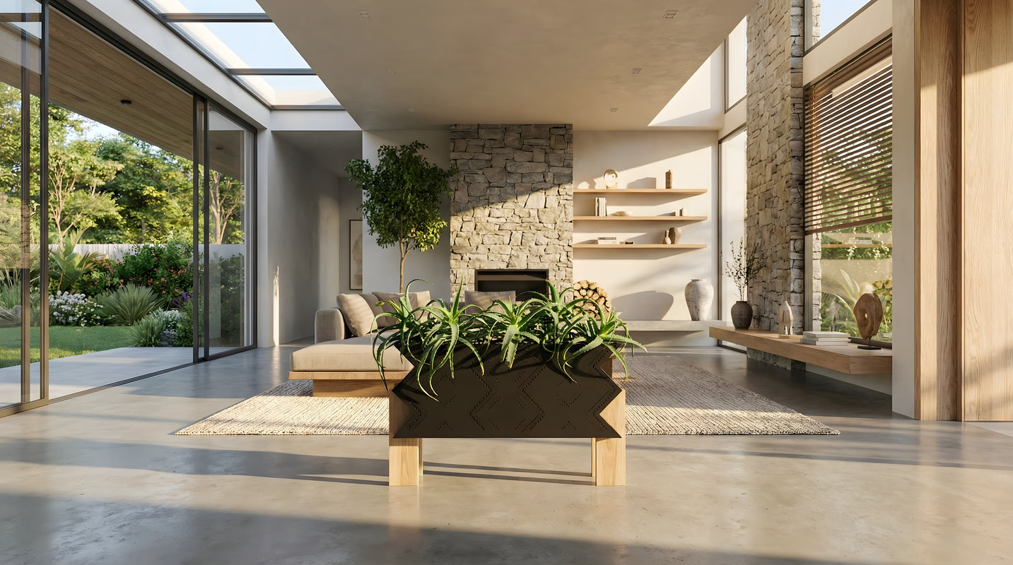 Plantr - Low Poli Aloe - Architectural planter iroko oak timber & wood - indoor luxury planter