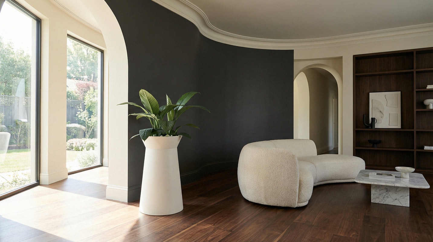 Plantr Conva Large - Steel round designer planter. Stainless steel architectural powder coated planter handmade