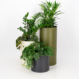 Premium Loft Planter Trio - Round Steel indoor outdoor pot plant black white. Large metal planter with self-watering liner