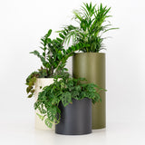 Premium Loft Planter Trio - Round Steel indoor outdoor pot plant black white. set of three Large metal planters with self-watering liner