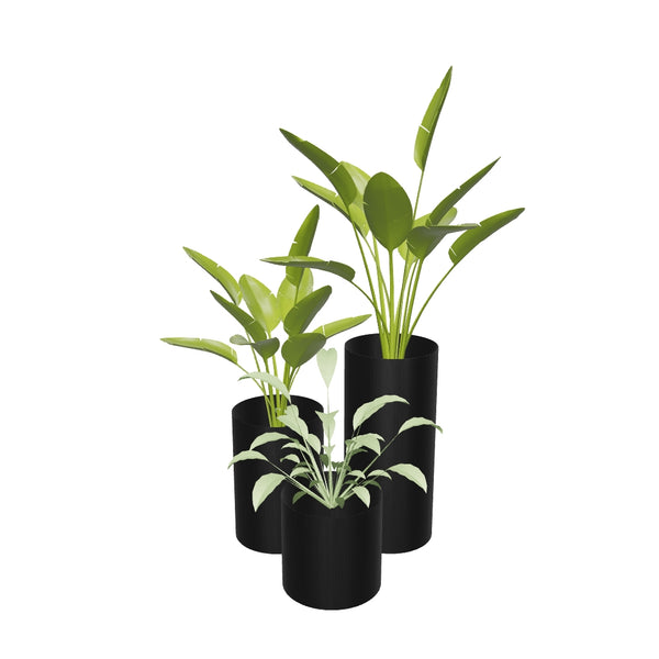Plantr | Loft planter trio round steel charcoal black pot plants. stainless steel outdoor planter box.